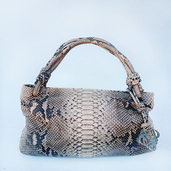 Loewe Handbags - Vintage Loewe Python Knot Anagram Shoulder Bag Purse Snakeskin Zip Y2K Charm